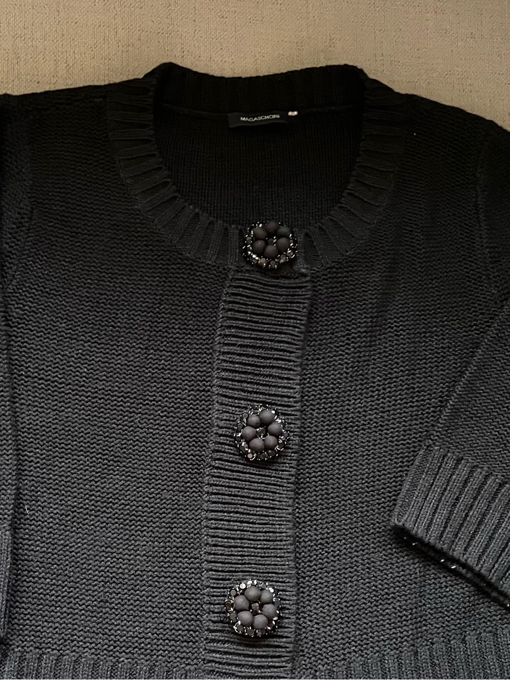 Magaschoni Black Knit Cardigan with Decorative Cluster Buttons